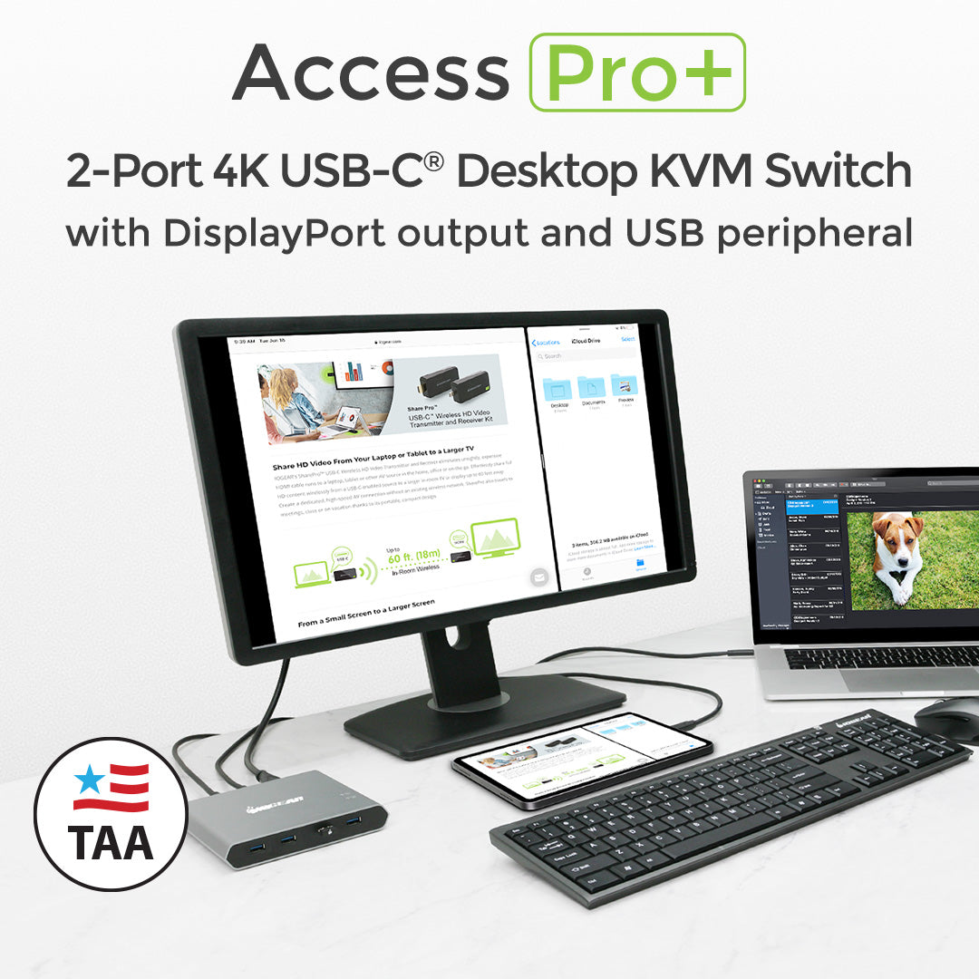 Access Pro+ 2-Port 4K USB-C Desktop KVM with DisplayPort output and USB peripheral